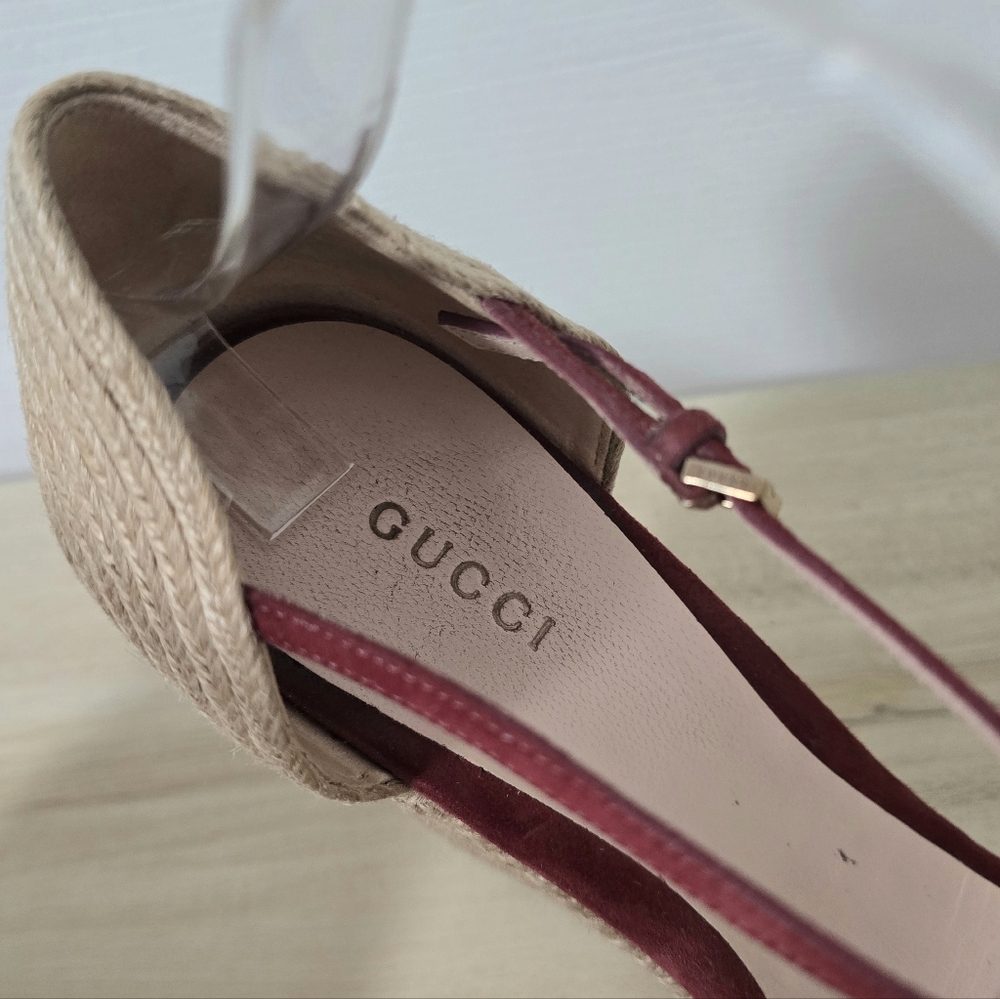 Gucci Horsebit Suede Wedge Espadrille Sandals In Dry Rose Size EU40/US10 - Picture 6 of 15